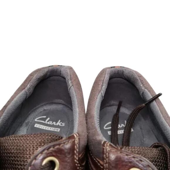 Clarks Shoes Mens 9.5 Derby Oxford Sneaker Classic Leather Cushion Comfort Brown - Picture 13 of 14